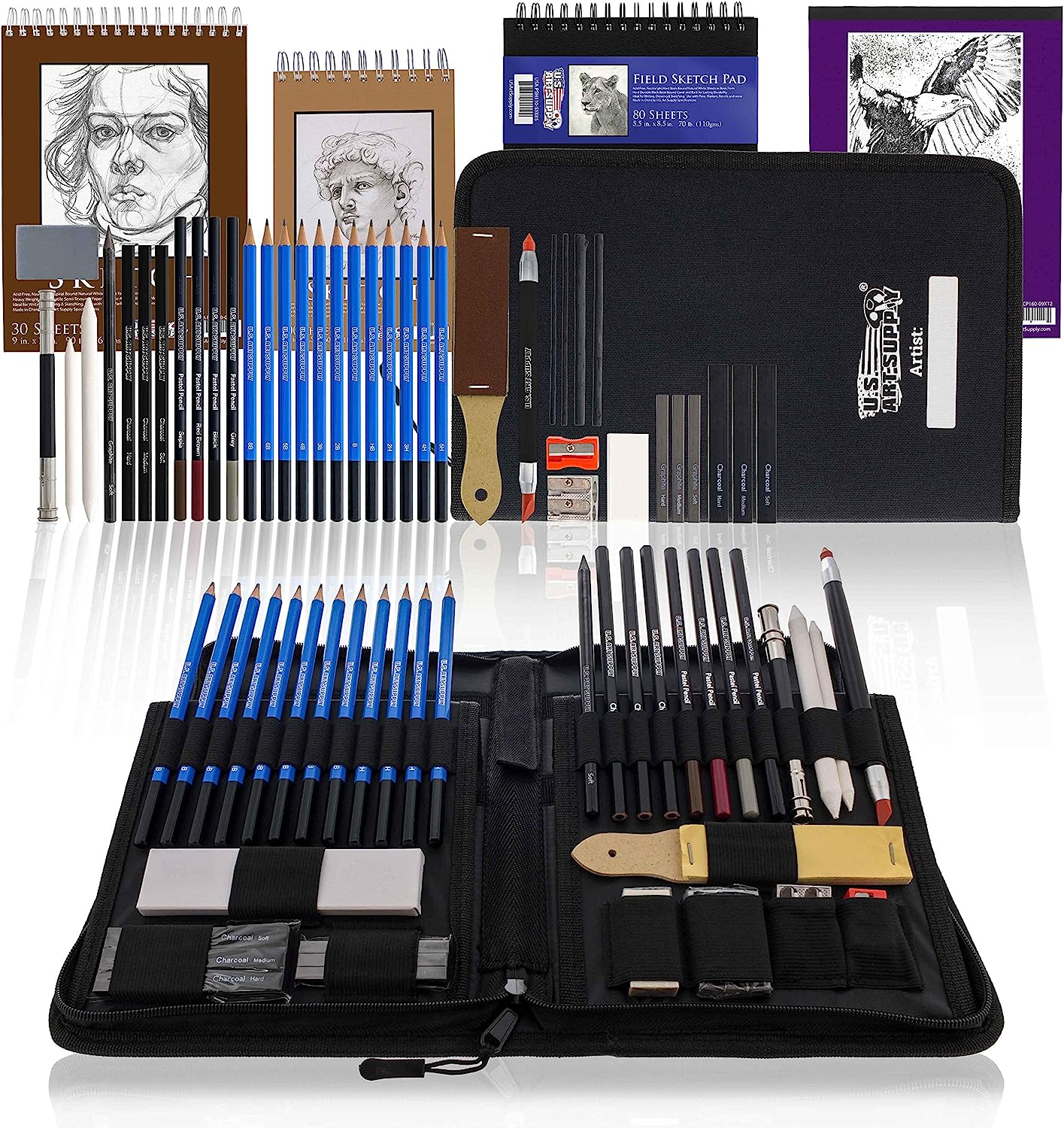 230527224359476_1 U.S. Art Supply 44-Piece Drawing & Sketching Art Set with 4 Sketch Pads (242 Paper Sheets) - Professional Artist Kit, Graphite, Charcoal, Pastel Pencils & Sticks, Erasers - Pop-Up Carry Case, Student - Image 1